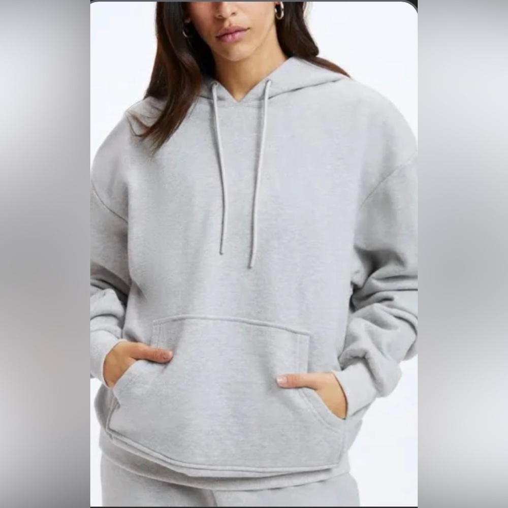 Good American Sueded Fleece Boyfriend Hoodie Heather Grey XS (Size 0) NWT!